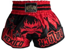 Shorts Muay Thai, Kick Boxing, Pelea, Morales, Craneo Pirata Negro, Mediano