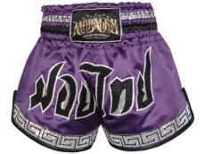 Shorts Muay Thai, Kick Boxing, Pelea, Morales, Greca Azteca Morado, Mediano